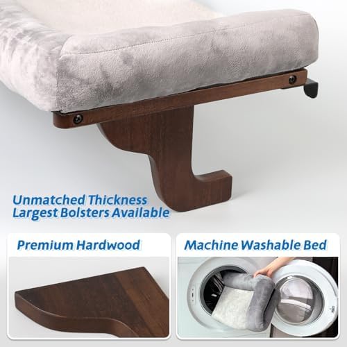 Zakkart Cat Perch for Windowsill with Bolsters (Dark Stained/Gray, L) - Image 6