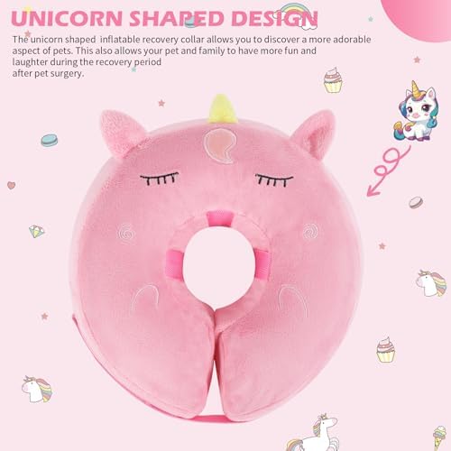 IEUUMLER Inflatable Recovery Dog Collar, Protective Donut Cone, Adjustable Soft Collar for Dog and Cat After Surgery Prevent from Biting & Scratching EU002 - Unicorn M+ - Image 7