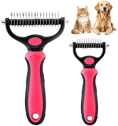 Dematting Comb for Dogs and Cats, Undercoat Rake Pet Brush for Long Hair, Deshedding Dog Brush Removes Tangles Knots and Loose Fur, Grooming Tool for Thick Coats (Pink M+L) by Unknown