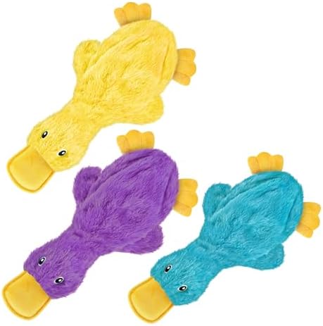 Best Pet Supplies Interactive Squeaky Dog Chew Toy, Ideal Dog Toys for Chewers, Small, Medium & Large Dogs, and Fetch Lovers - Crinkle Duck (Yellow, Purple & Turquoise), Large by BestPetSuppliesLLC