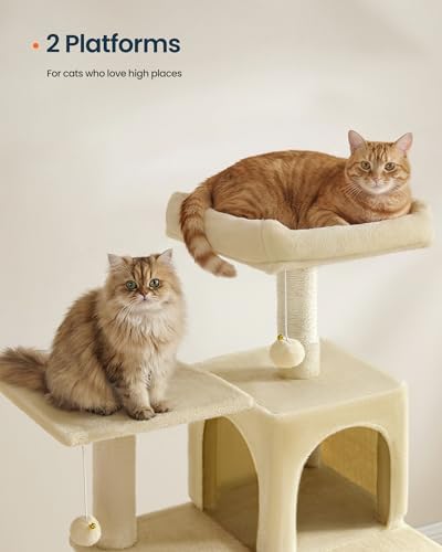 SONGMICS HOME Cat Tree for Indoor Cats, Multi-Level Cat Tower with Sisal Scratching Posts, Hammock and Condo, Beige - Image 3