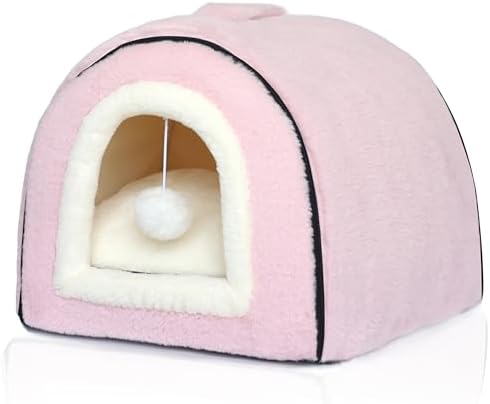 Cat Bed for Indoor Cats，Foldable cat cave，Anti-Slip & Water-Resistant Bottom，cat Houses for Indoor Cats or Small Dogs, Kitten Tent, Rabbit Bed (Pink, L:(17.5"×16.9"×15.9")) by Unknown