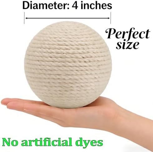 4-Inch Sisal Cat Toy Balls, Cat Toys for Indoor Cats, With Crinkle Sound - Image 2