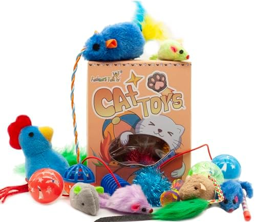 Fashion's Talk Cat Toys, Kitty Variety Pack for Kitten Cats, 20 Count Plush, Teaser & Ball Catnip Mice Cat Spring by Fashion%27s+Talk