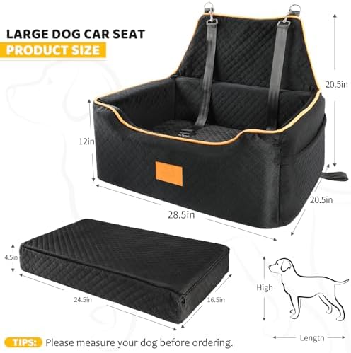XIEEAOZEE Dog Car Seat for Large/Medium Dog, Booster Seat for Dogs Under 55Lbs or 2 Small, Detachable and Washable Travel Pet Seat with Thick Cushion and Storage Pockets (Black) - Image 3
