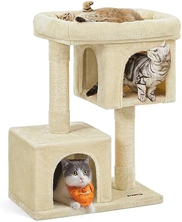 Feandrea Cat Tree, 33.1-Inch Cute Cat Tower, Plush Kitten Condo, Beige by FeandreabySONGMICSHOME