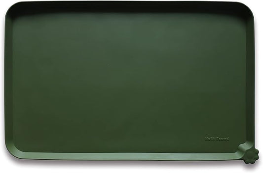 Hoki Found Large Silicone Non Slip Dog Cat Feeding Mats - Waterproof Tray Placemat for Carpet - Dark Olive