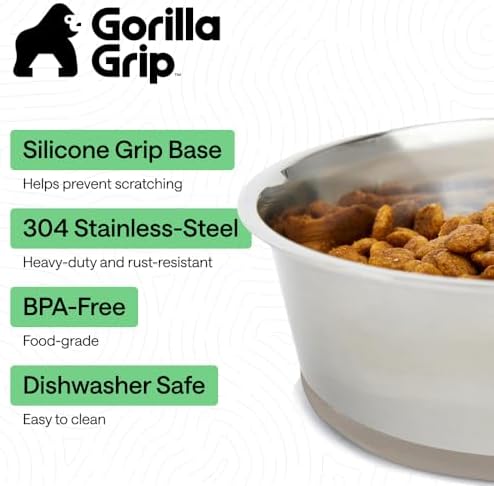 GORILLA GRIP Dog Bowls, Food Grade Stainless Steel, Set of 2, 6 Cup, Beige - Image 2