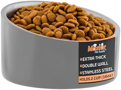 Master Pet Supply Stainless Steel Slanted Dog Cat Food Bowl 16 oz Graphite by MasterPetSupply