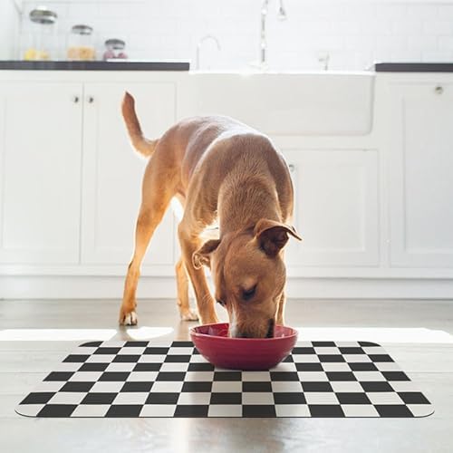 CooRug Checkered Dog Food Mat, Pet Feeding Mat 32" L x 17" W, Black - Image 5