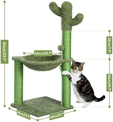 PAWZ Road Cactus Cat Scratching Post, 33" Cat Tree with Hammock & Scratch - Image 3
