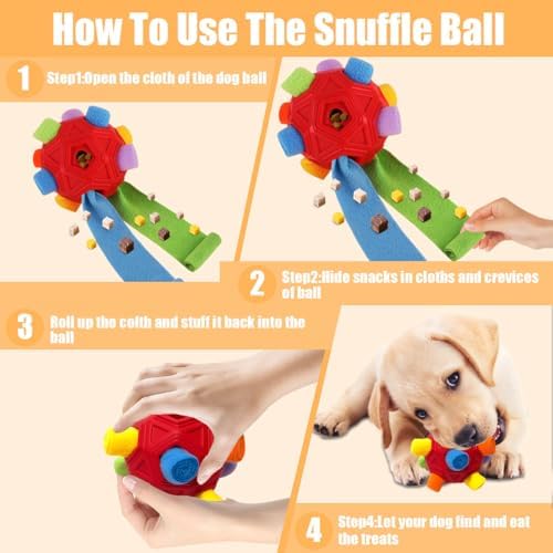 Dog Snuffle Ball-Interactive Puzzle Dog Toys Encourage Natural Foraging Skills Slow Feeder for Training and Stress Relief, Cloth Strip Hiding Food Chew Toys for Any Size Dogs, Machine Washable (Red) - Image 4