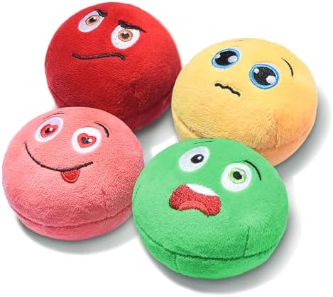 Squeaky Dog Toys, Stuffed Plush Puppy Toy Balls to Keep Them Busy, (4 Pack) Interactive Funny Pet Ball with Squeaker for Puppies Small Breed Medium Dogs by KrauzPet
