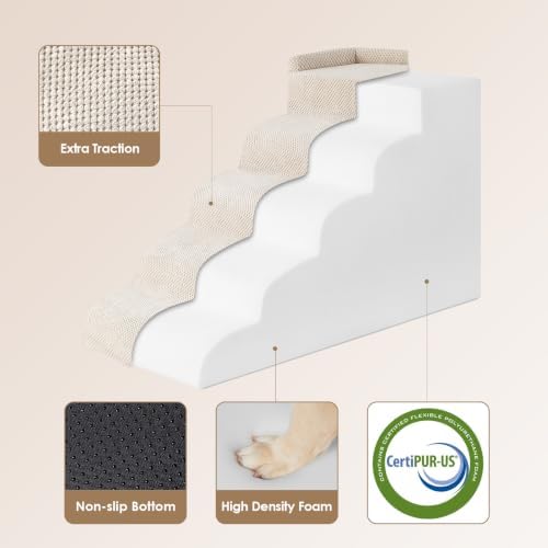 EHEYCIGA 5-Step Curved Dog Stairs for High Beds 20.7" H, Beige - Image 3
