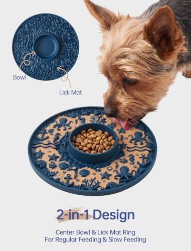 ZooZoo 2-in-1 Dog Lick Mat & Slow Feeder Bowl, Silicone Suction Cups, Blue - Image 2