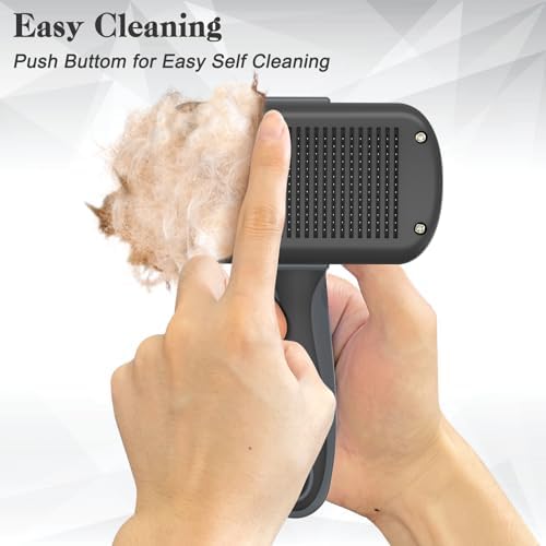 Dipoo Self-Cleaning Deshedding Brush for Dogs & Cats - Skin-Friendly Grooming Tool with Hair Brush for Long and Short Haired Pets, Grey - Image 3