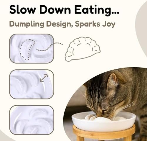 Slow Feeder Bowl, 6.3″ Elevated Cat Bowl with Stand, Melamine Wide Shallow Food Bowl, Whisker-Friendly Raised Plate, Wet Food Feeder for Slow Eating (White) - Image 4