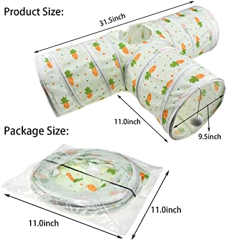 Bunny Rabbit Tunnels Rabbit Cat 3 Way Collapsible Tunnel with Cute Carrot Patterns Small Pet Hideout Activity Tunnel Tube Toy for Bunny Kitten Cat Dwarf Guinea Pig T Shape - Image 2
