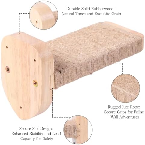 3pcs Cat Wall Steps, Climbing Mounted Furniture, Shelves With Hemp Rope Covered, Solid Wood Ladder for Playing and Climbing (Standard-Wood) - Image 3