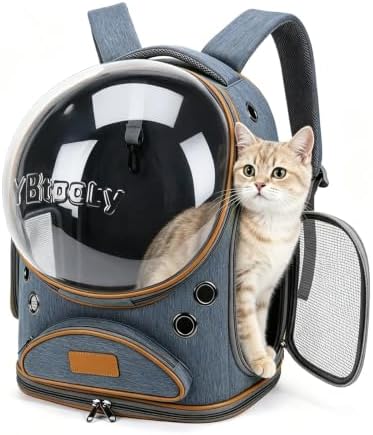 Cat Backpack Carrier, Breathable Cat Carrier Large Space Bubble Pet Backpack for Small Dog and Large cat up to 18lbs, Transparent & Foldable Pet Carrier for Travel Hiking (Blue) by Unknown