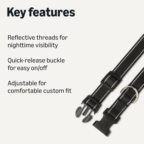 Amazon Basics Reflective Polyester Dog Collar, Adjustable Length 15"-23.5", 1.1" W, Quick-Release Buckle for Easy On/Off, Medium, Black - Image 2