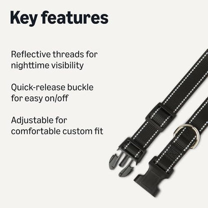 Amazon Basics Reflective Polyester Dog Collar, Adjustable Length 15"-23.5", 1.1" W, Quick-Release Buckle for Easy On/Off, Medium, Black - Image 2
