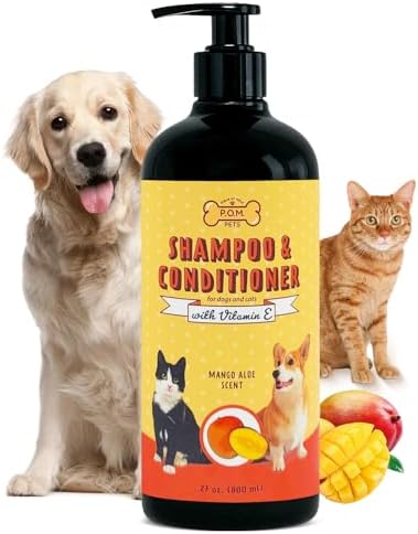 POM Pets 2-in-1 Organic Dog Shampoo & Conditioner – Itchy Skin Relief, Dog Deshedding, Detangles Fur, Cat Shampoo, Paw Cleaner for Dogs, Natural Coat Defense Formula by Unknown
