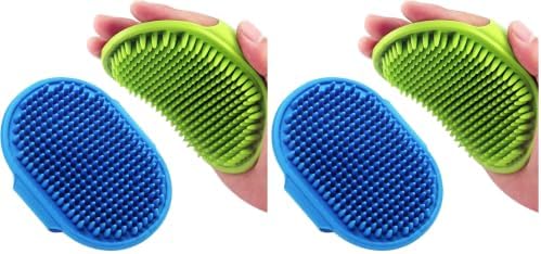 Dog Grooming Brush, Lilpep Pet Shampoo Bath Brush Soothing Massage Rubber Comb with Adjustable Ring Handle for Long Short Haired Dogs and Cats (Blue+Green, pack of 4) by PetSupplies