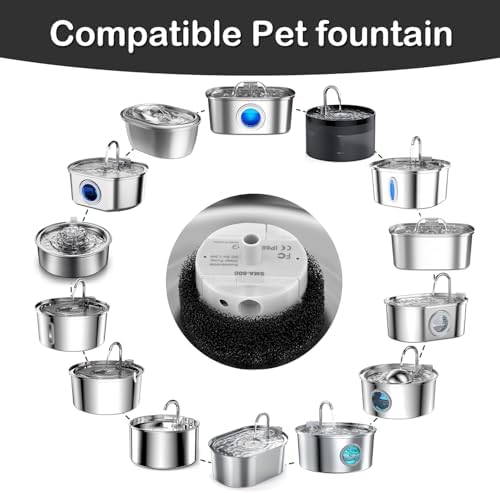 Cat Water Fountain Pump, Pet Water Fountain Replacement Pump SMA-800 Submersible Motor for Stainless Steel Indoor Cat Fountain Pump Replacement(Pump with Adapter&Brush) - Image 2
