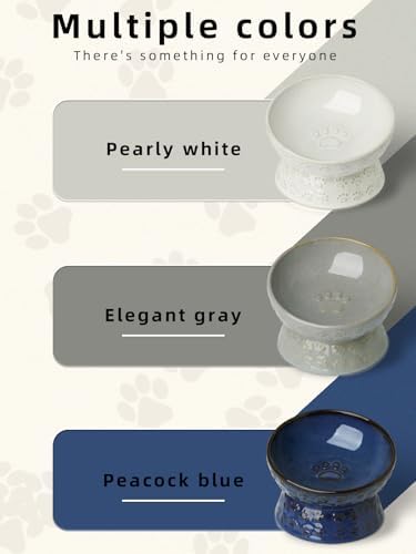 Ceramic Cat Food Bowl, 15° Tilted Raised Cat Food Bowl 5 oz (Vintage White) - Image 7