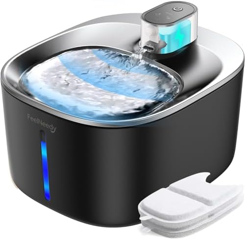 FEELNEEDY Wireless Cat Water Fountain Battery Operated, 4L/135 fl oz Pet Water Fountain for Cats and Dogs with Motion Sensor, Ultra Quiet Cat Drinking Fountain with 2 Filters (Black YPD-C004P) by FEELNEEDY