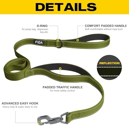 Fida Heavy Duty Dog Leash for Medium Large Dogs, 4 FT, Dual Padded Handles - Image 2
