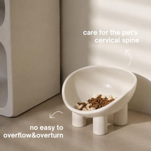 WENSHUO Elevated Cat Bowl, Ceramic Cat Food Bowl, 7 x 6.65 in, Creamy Beige - Image 2
