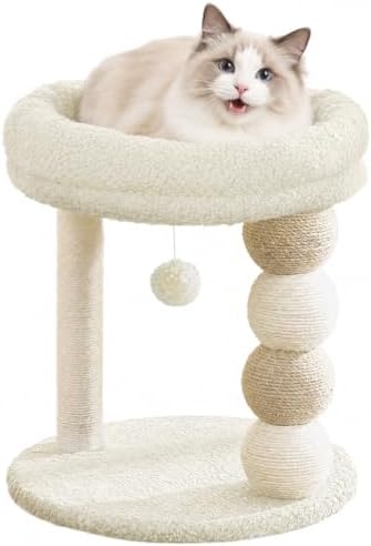 YOCAN Small Cat Tree for Indoor Cats with Hanging Toy Ball-White by YOUCANPET