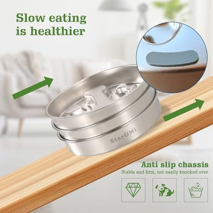 Stainless Steel Slow Feeder Dog Bowls – Non-Slip Metal Dog Bowl for Large & Medium Breeds, Puppy Puzzle Feeder – 2 Cup Capacity for Small to Big Pets – Durable Slow Feed Dog & Cat Food Dish with Mat - Image 4