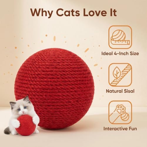 4-Inch Sisal Cat Toy Balls, Cat Toys for Indoor Cats, With Crinkle Sound - Image 4