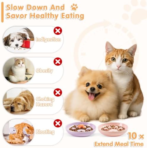 Cat Slow Feeder Bowl Set,2 Pcs Pastel Series Cat Plate for Dry and Wet Food - Image 3