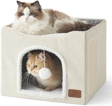 Bedsure Cat House Bed for Indoor Cats with Fluffy Ball and Scratch Pad by BEDSURE