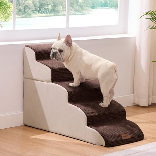 ZOMISIA Dog Stairs for High Beds - Pet Stairs Ramp for Couch, 35D Foam Dog Steps for Small to Large Pets, with Non-Slip Bottom Brown, 5 Steps - Image 2