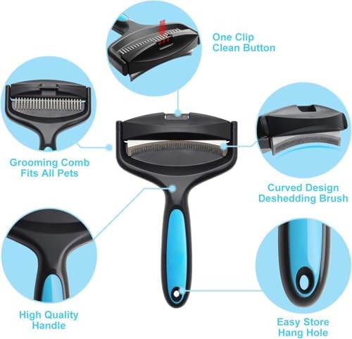 2-Sided Dematting & Deshedding Comb for Pets, Larger Size - 2 Types of Stainless Steel Brush Heads, Ergonomic Handle - Image 2
