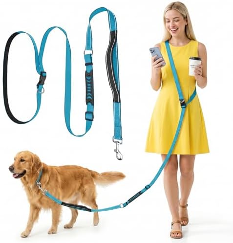 XiaZ Hands Free Dog Leash,Versatile Crossbody Dog Leash,5.9-7.9 FT Waist Belt with Double Handles for Small Medium and Large Dogs Walking, Running and Jogging, Blue by XiaZPet
