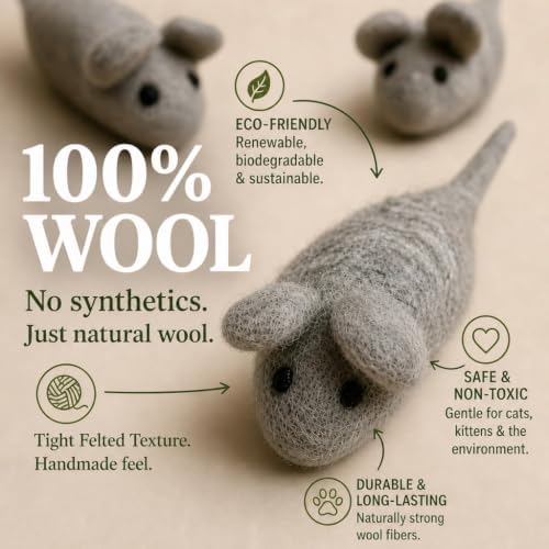 Cat Mouse Toy - 3 Felted Wool Mouse Toys Without Catnip for Indoor Cats and Kittens - Large Handmade Mice - Image 3