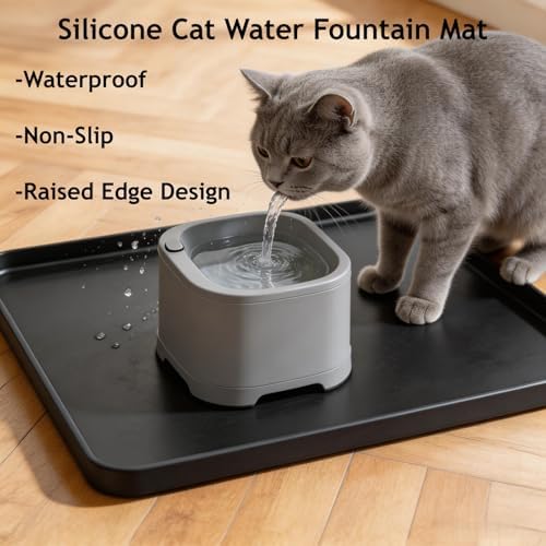 18.5x11 Silicone Mat for Pet Bowls and Water Fountains, Black - Image 2