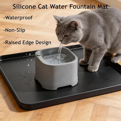 18.5x11 Silicone Mat for Pet Bowls and Water Fountains, Black - Image 2