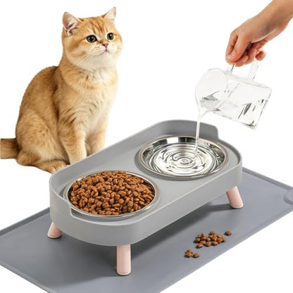 LoeJan Elevated Cat Bowls Set - Raised Cat Food and Water Bowl Set with Non Slip Stand - Pet Feeding Station with 2 Stainless Steel Bowls with Splash Proof Guard by LoeJan