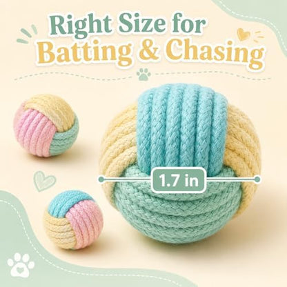 Cat Chew Balls – 6-Pack Rope Cat Toys with Crinkle Sound, Soft and Durable, for Indoor Cats, Kittens, Teeth & Gum Health - Image 3