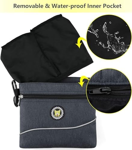 Viklluyr Dog Treat Pouch with Magnetic Closure, 2 Zip Pockets, Removable Inner Pocket, Padded Shoulder Strap, Perfect Food Bag for Agility Training - Including Carabiner - Image 5
