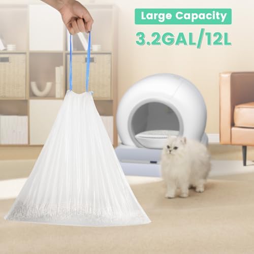 80 Count Waste Bags for Self Cleaning Cat Litter Box, 17.8 x 17.8 inches Replacement Extra Large Liners, 4 Rolls of Drawstring Trash Bags for Robot Automatic Litter Boxs (80 Counts/4 Rolls) - Image 3