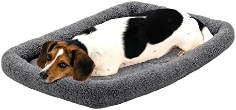 Furhaven Dog Bed for Medium/Small Dogs & Indoor Cats, 100% Washable, Sized to Fit Crates - Sherpa Fleece Bolster Crate Pad - Gray, Medium by FurHaven