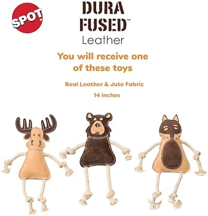 SPOT Dura-Fused Leather Forest Animals - Dog Toy with Squeaker and Rope Limbs, Real Leather and Jute Chew Toy, Durable No-Stuffing Toy For Light to Moderate Chewers - 14in, Assorted Styles, 1 Piece - Image 2
